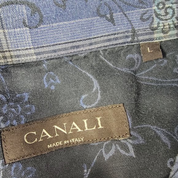Canali Mens Large Black Button Shirt Floral Long Sleeve Formal Casual Party - Picture 4 of 8